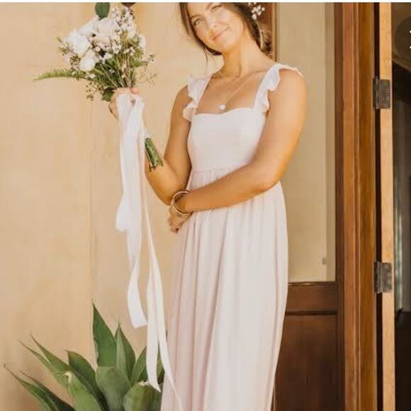 Show Me Your Mumu June Ruffle Maxi Dress Bridesmaid, Prom Gown Size XL Beige - Picture 9 of 9